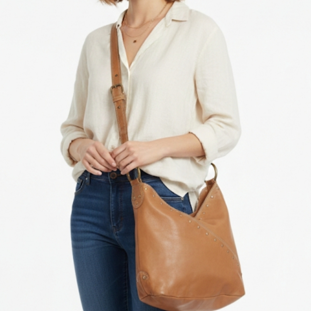 Aqua tan leather crossbody shoulder bag